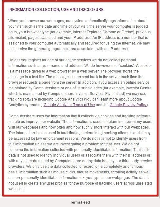 Information Use and Disclosure clause by Computershare Australia