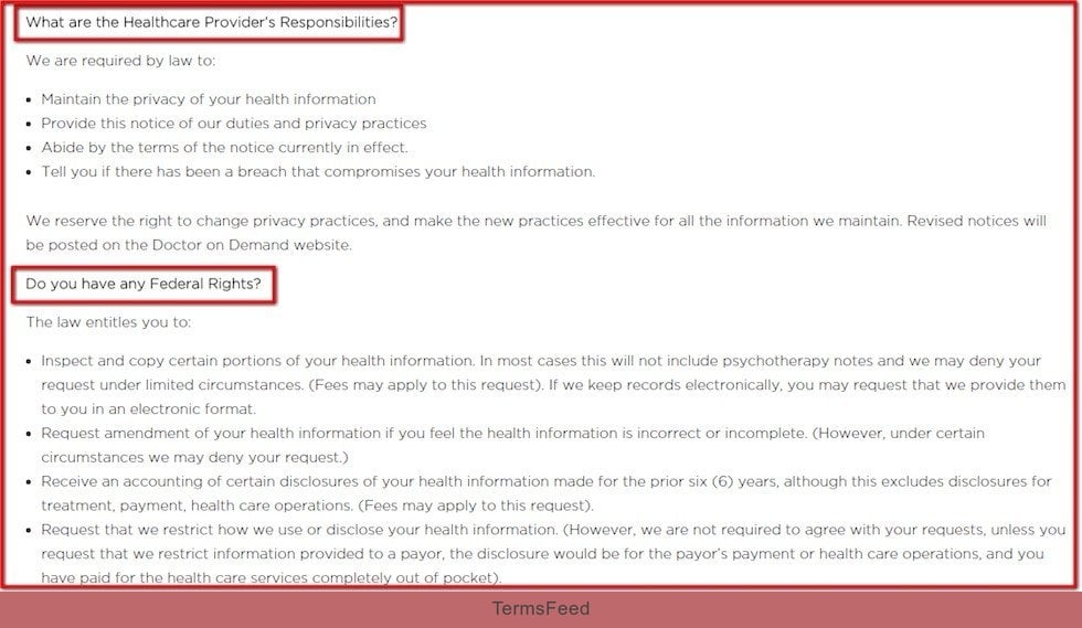 User Rights in the Doctor On Demand HIPAA Notice