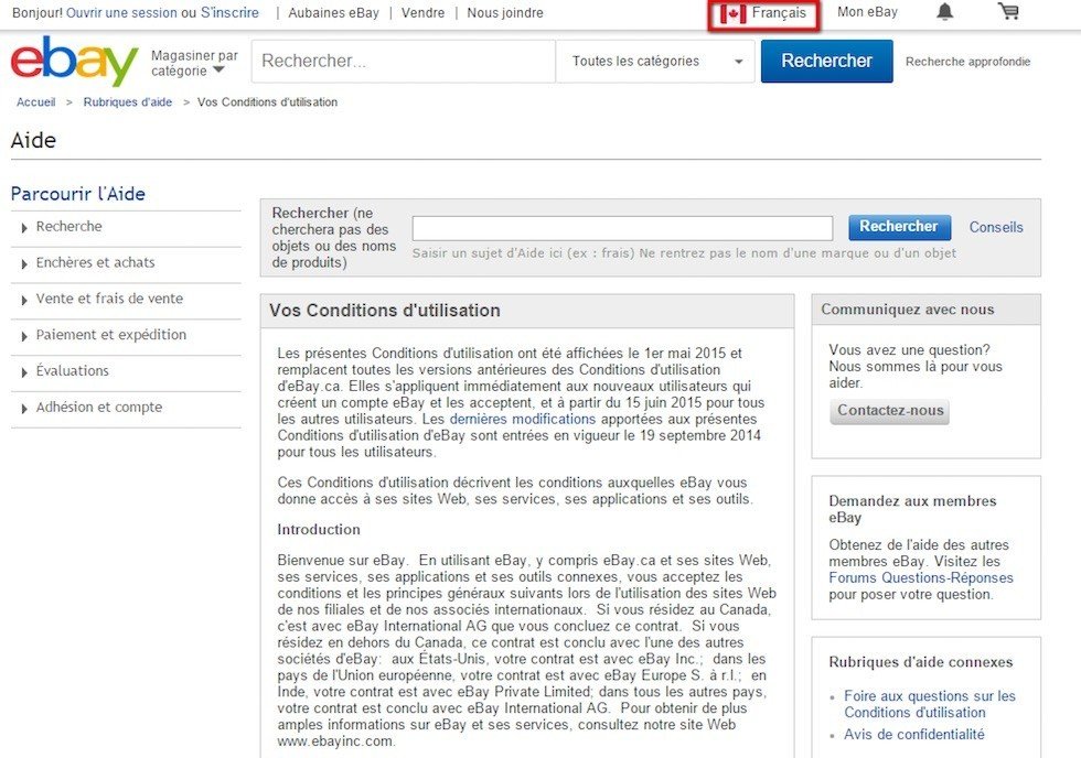 eBay Canada: Vos conditions utilisation