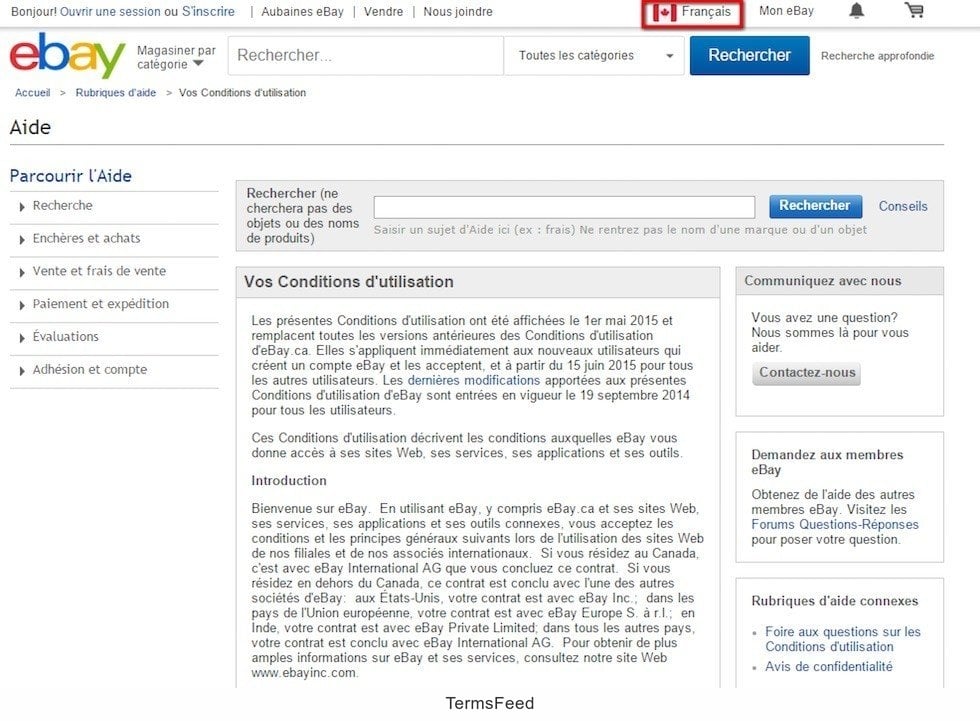 eBay Canada: Vos conditions utilisation