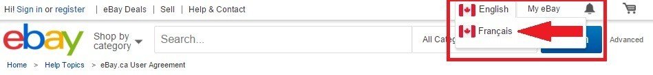 eBay Canada: Switch language to French