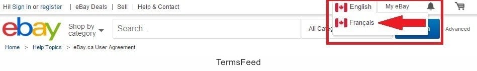 eBay Canada: Switch language to French