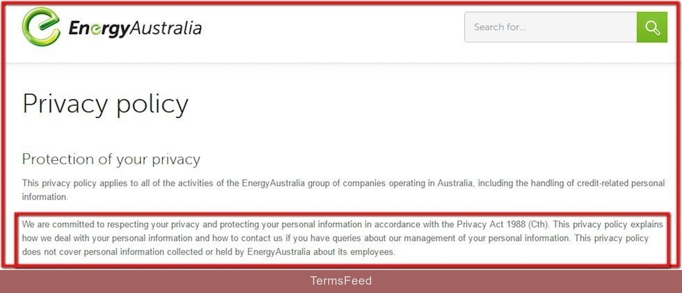 Privacy Policy of Energy Australia mentions Privacy Act of 1998