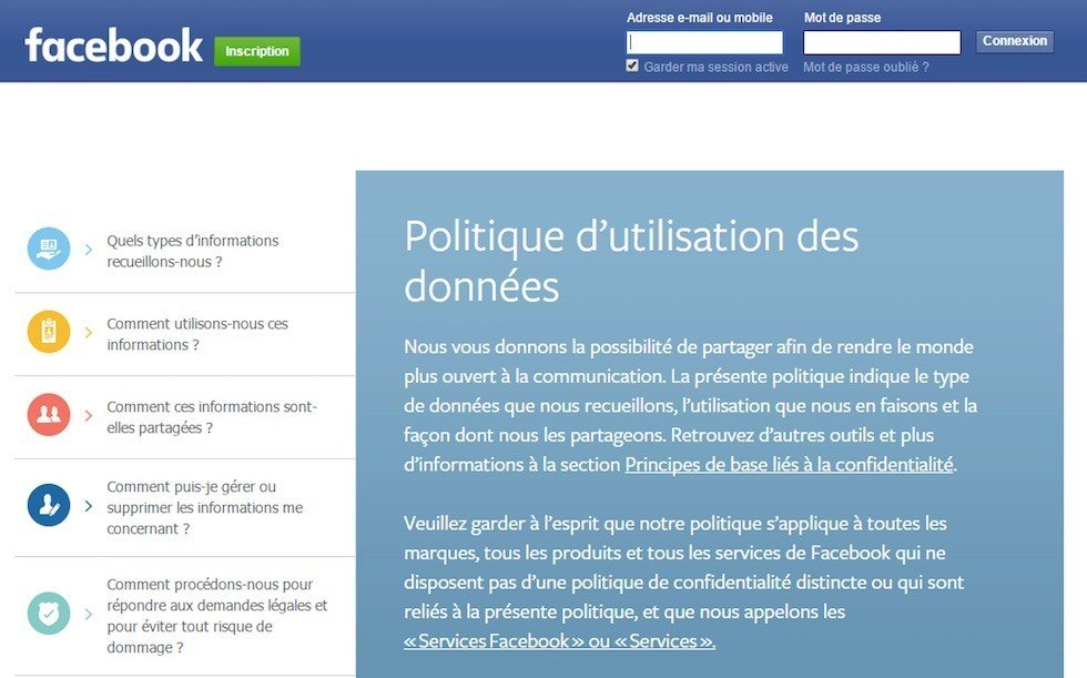 Translated Privacy Policy of Facebook: FR