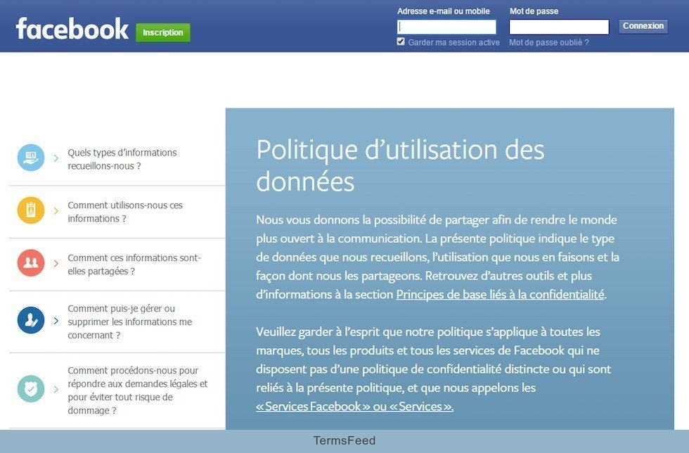 Translated Privacy Policy of Facebook: FR