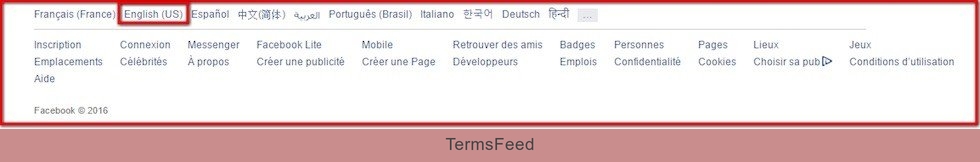 Facebook FR website footer: highlight legal links