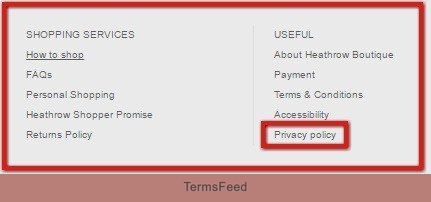 Heathrow Airport: Highlight Privacy Policy in the website footer