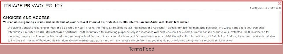 iTriage Privacy Policy: Choices and Access clause