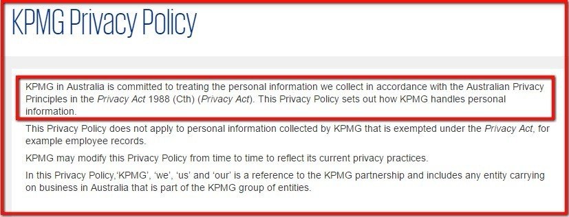 Introduction clause in Privacy Policy of KPMG Australia