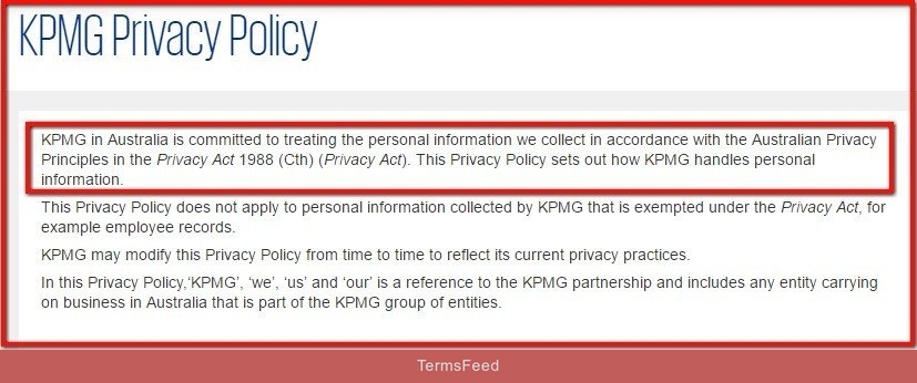 Introduction clause in Privacy Policy of KPMG Australia