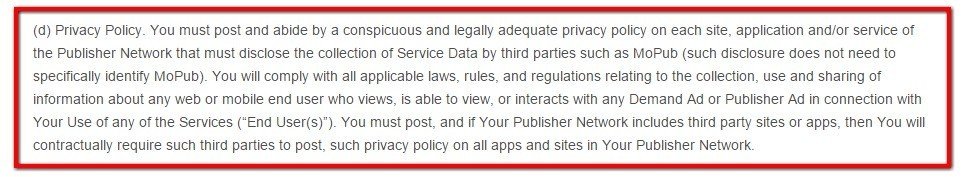 Privacy Policy clause in MobPub Terms of Service