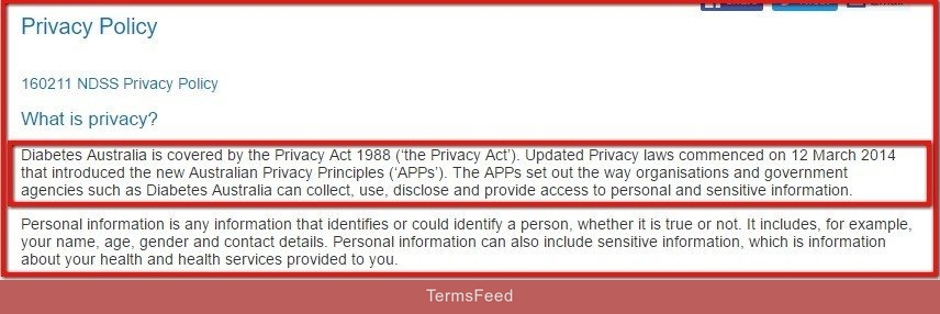 Privacy Policy of NDSS is covered by Privacy Act of 1998