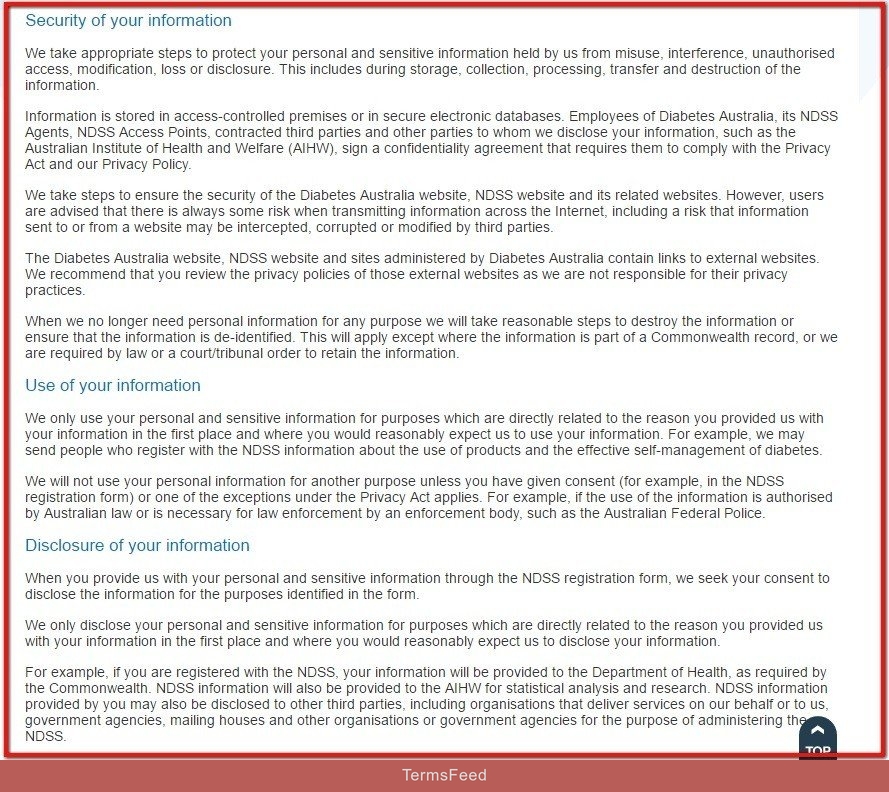 NDSS: Security, use and disclosure of personal information