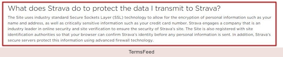 SSL and Security Clause in Strava Privacy Policy