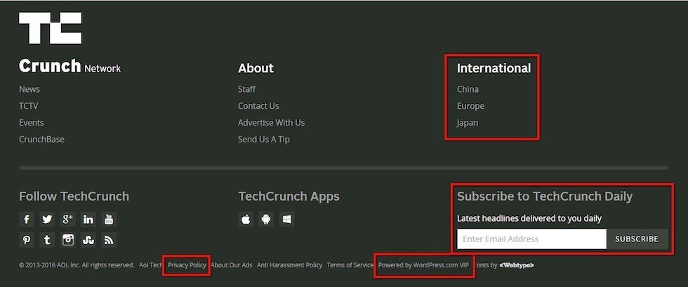 TechCrunch website footer