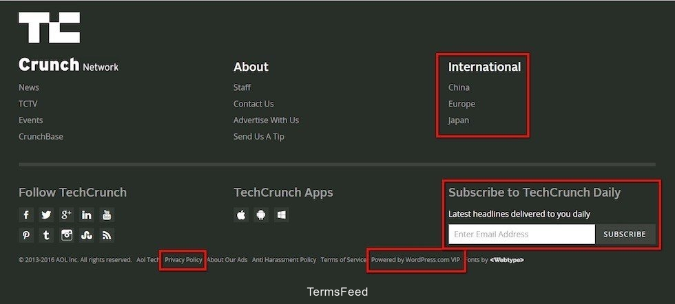 TechCrunch website footer