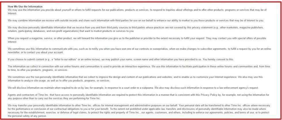 How we use information in Default Privacy Policy of Time