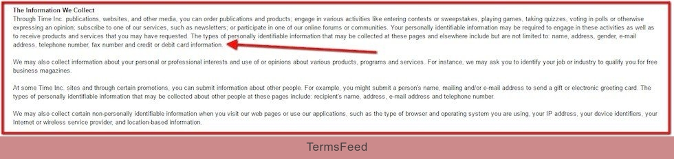 Information we collect in Default Privacy Policy of Time
