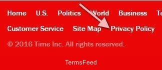 Highlight Privacy Policy in Time website footer