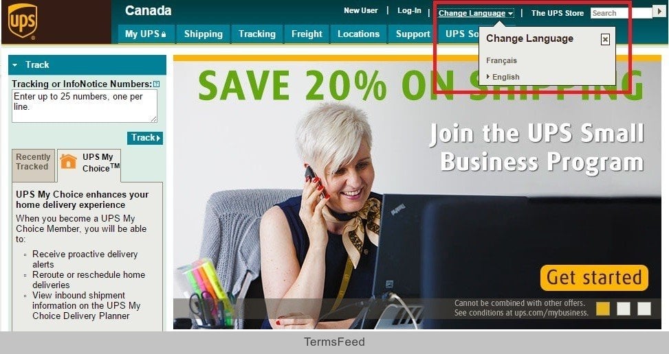 UPS Canada: Language Selector