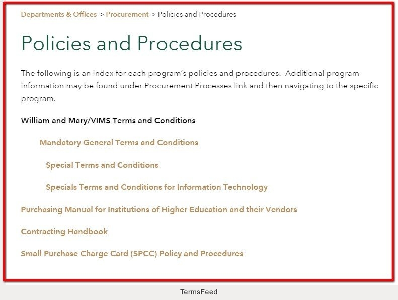 Policies and Procedures of William and Mary