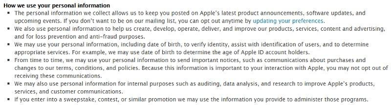 How we use your personal information in Apple Privacy Policy