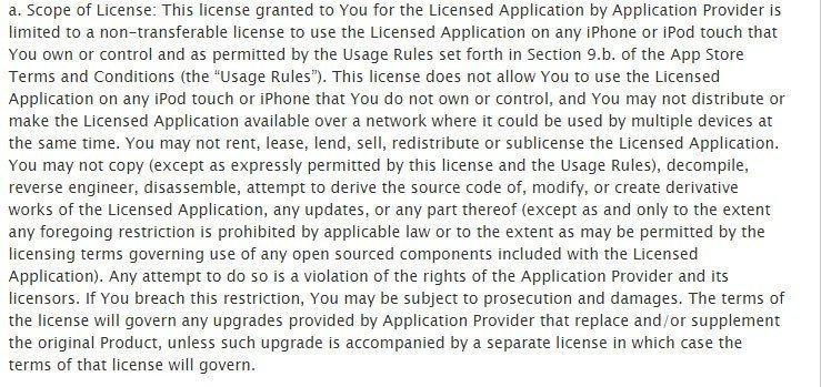 The Scope of License clause from Apple standard EULA
