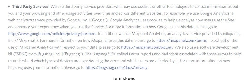 Privacy Policy of Dischord: Third party services