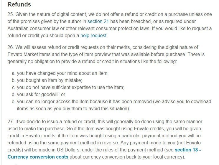 The Refud clause in Envato Market Terms agreement