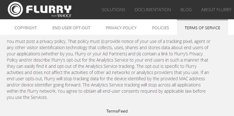 Flurry Terms of Service: You must post Privacy Policy