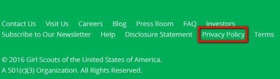 Girls Scouts USA: Highlight Privacy Policy in footer
