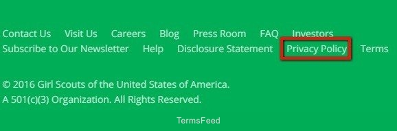 Girls Scouts USA: Highlight Privacy Policy in footer