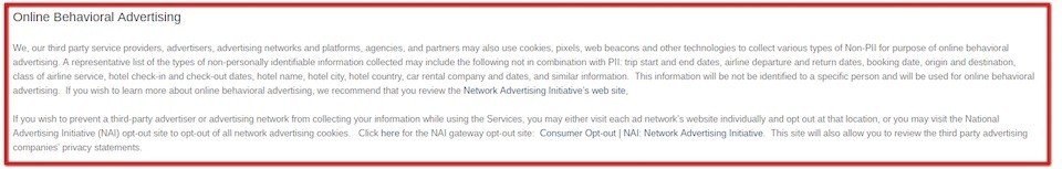 Opt-out of Online Behavioral Advertising in Tripcase