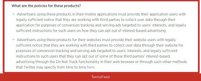 Users of Twitter Remarketing must provide legal notices