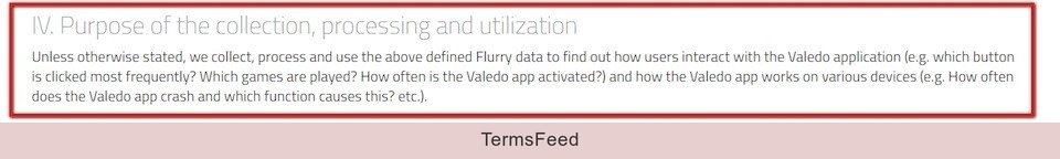 Purpose of collection of Flurry data by Valedo