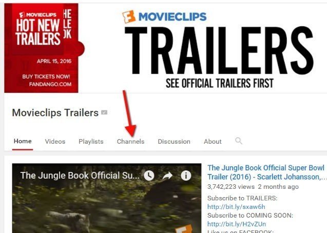 Movieclips from YouTube: The Channels link