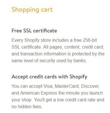 The Free SSL Certificate benefit from Shopifiy