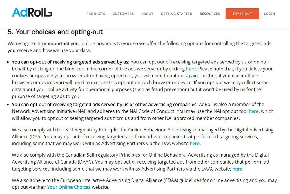 AdRoll: Privacy Policy Choices and Opt-out Method