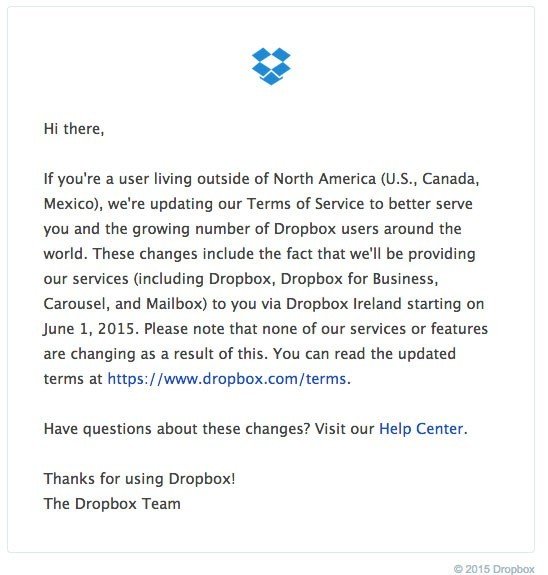 Dropbox and its email announcement