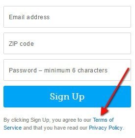 GoldStar version of clickwrap: By sign-up, you agree to Terms of Service and Privacy Policy