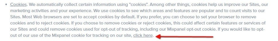 Mixpanel: Opt-out link in Privacy Policy