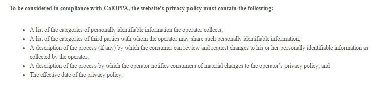 CalOPPA Requirements: The Privacy Policy must contain