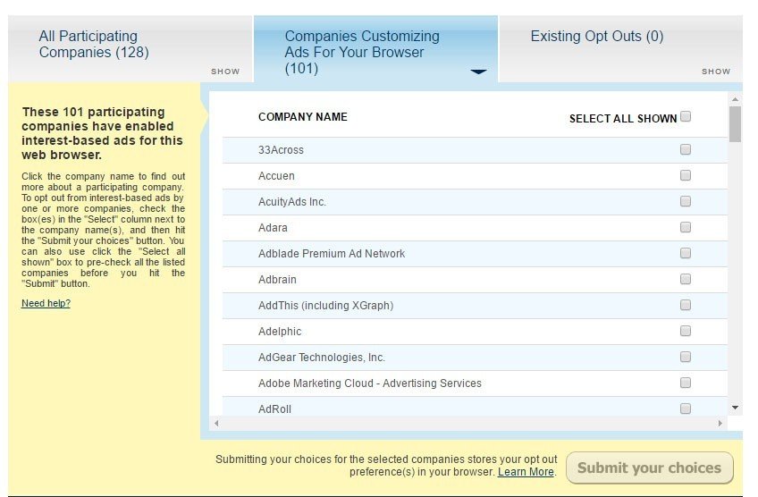 Screenshot of DAA Opt-out page