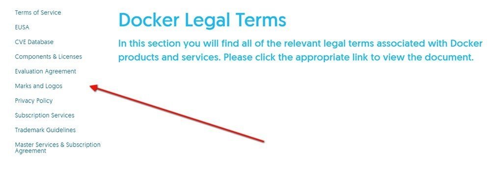 Docker Legal Terms Page: Highlight the left menu