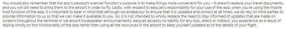 easyJet Terms and Conditions: Passport Scanner clause