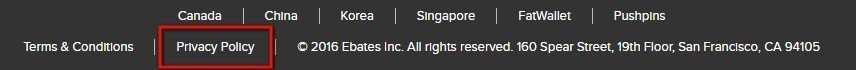 Ebates footer: Highlight the Privacy Policy link
