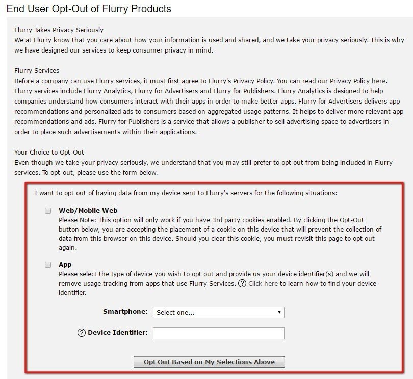 Flurry: Opt-out page