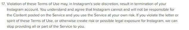 Instagram Terms of Use: Termination clause