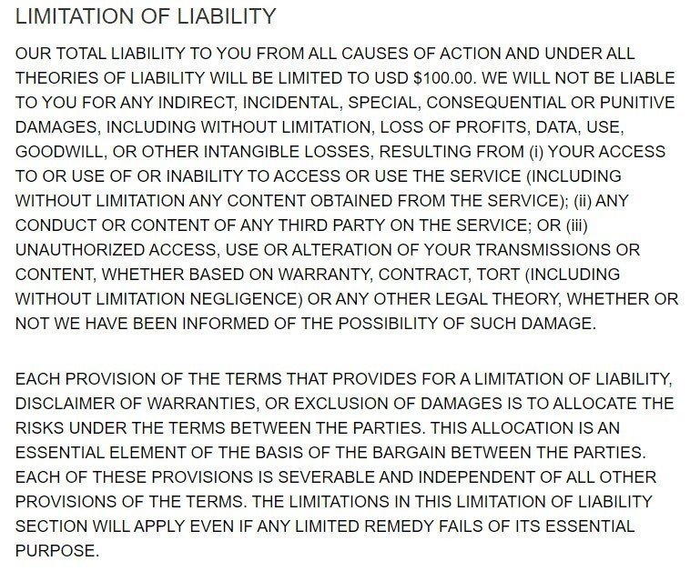 Path Terms of Use: Limitation of Liability