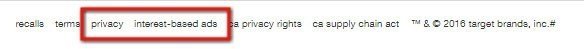 Target Website: Links to Privacy Policy and Interest-based ads